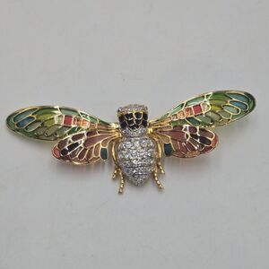 Joan Rivers Plique-a-Jour Stain Glass Cicada Bug Crystal Signed Pin Brooch